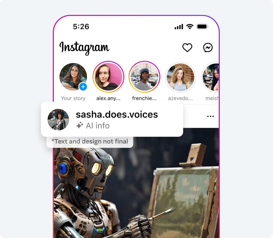 etichette per le immagini generate con l'AI su Facebook Instagram e Threads