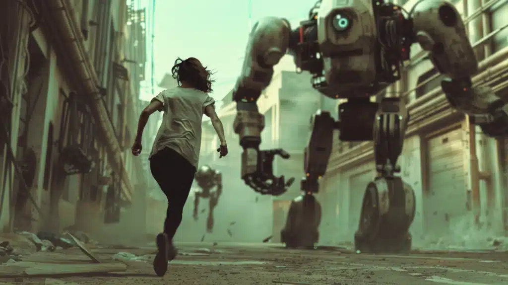 AI anxiety - una donna inseguita da un robot
