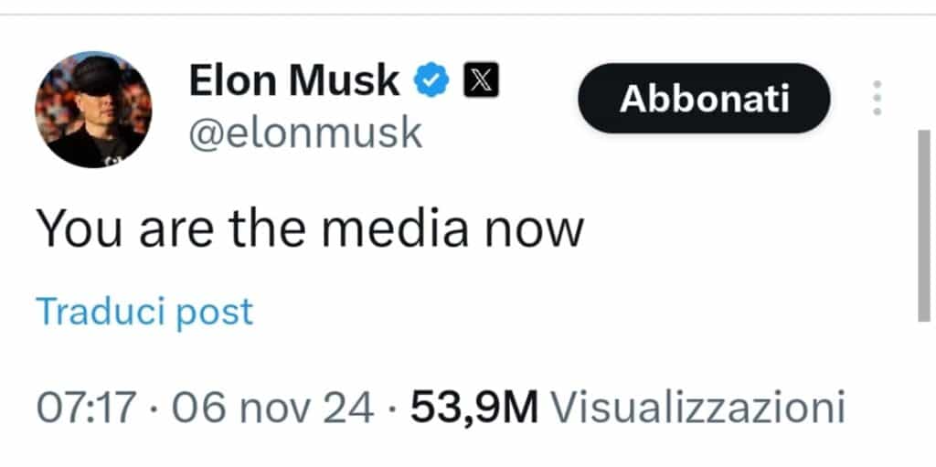 elon musk tweet - you are the media now