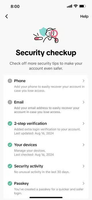 tiktok security checkup