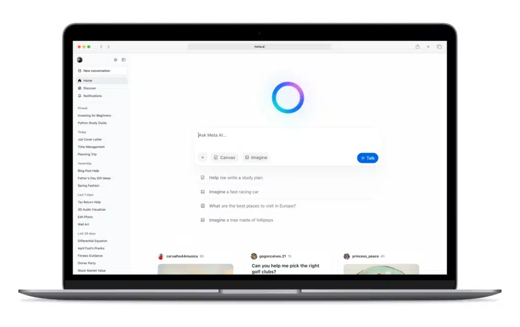 app autonoma di Meta per l'intelligenza artificiale