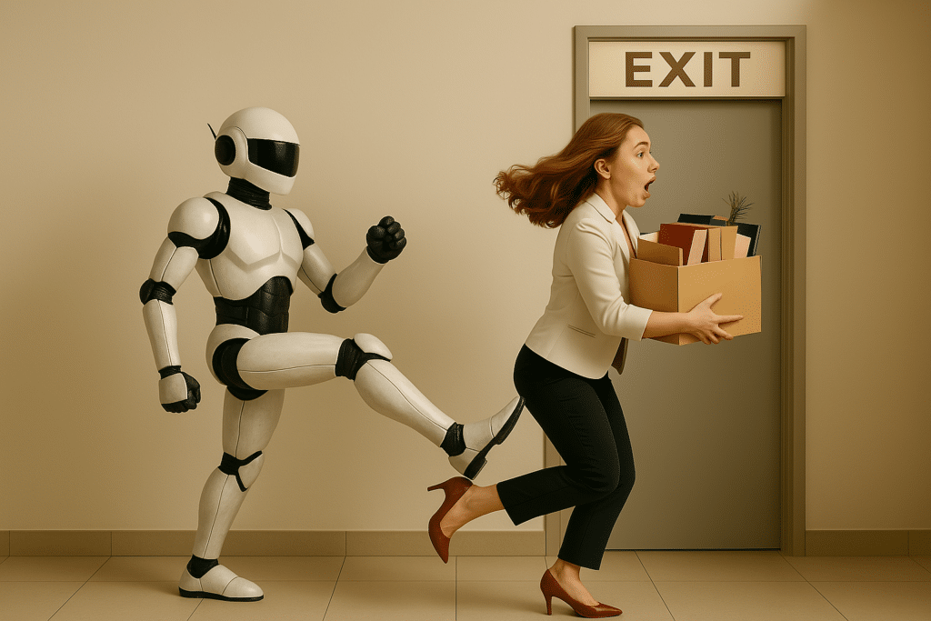 Un robot caccia via un essere umano dal suo posto di lavoro