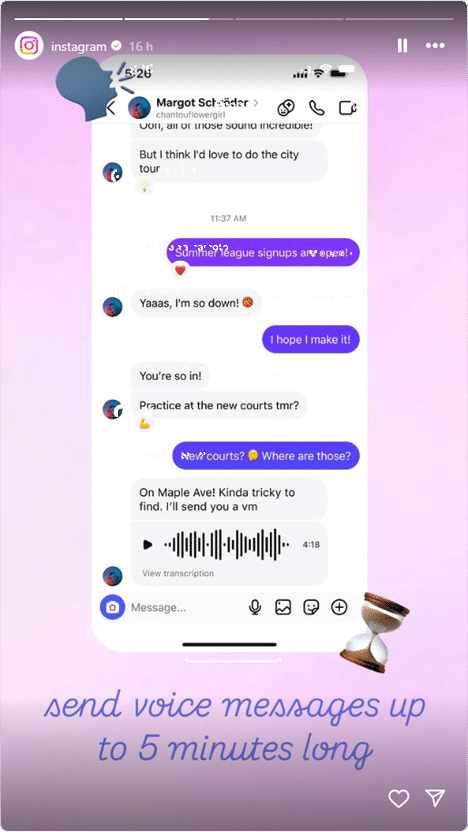 messaggi vocali di 5 minuti su instagram