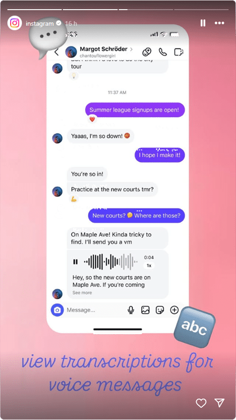 trascrizione dei messaggi vocali fino a 5 minuti su Instagram