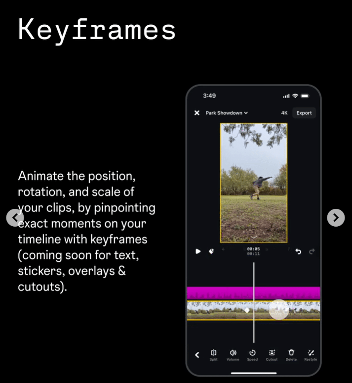 novità di instagram edits, i keyframe
