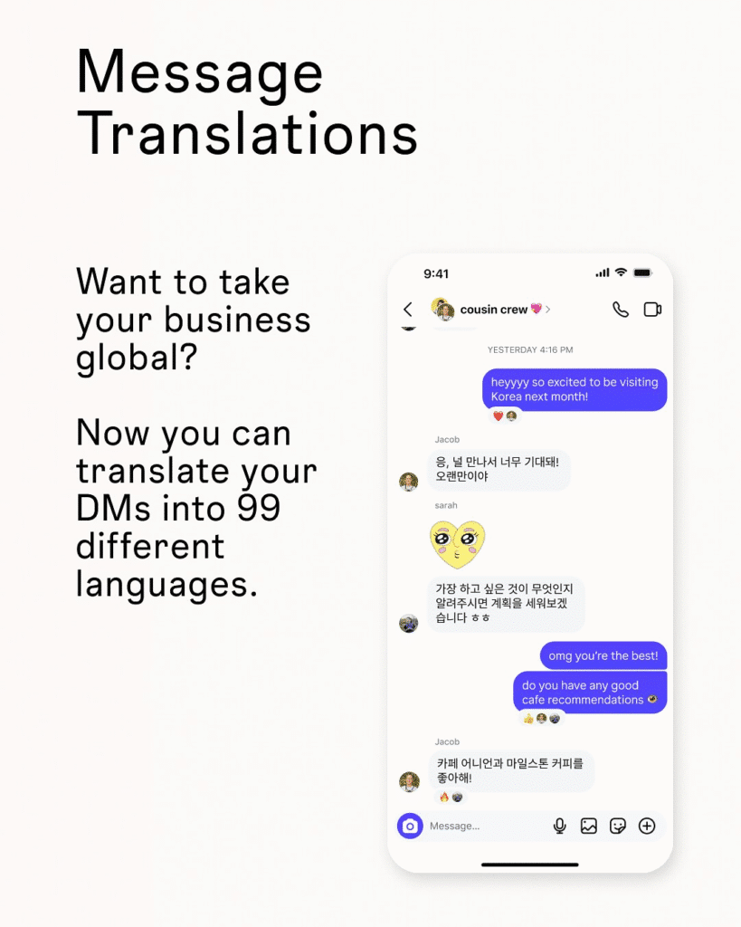 direct message di Instagram per le aziende e per il business - la traduzione die messaggi